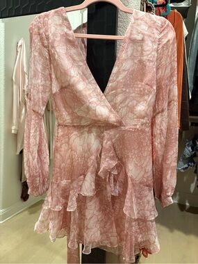 Hello Molly Blush Pink Floral Ruffle Wrap Mini Dress